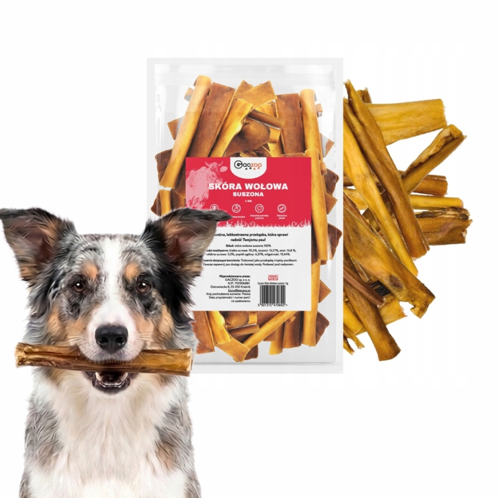 Suszona Skóra Wołowa naturalny przysmak dla psa 1 kg Gaczoo gryzaki